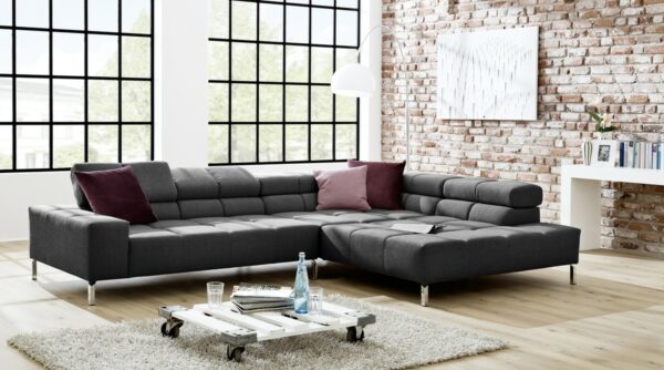 Boho Style KAWOLA Sofa NELSON Ecksofa Stoff grau 321x85x216cm (B/H/T) im onlineshop kaufen