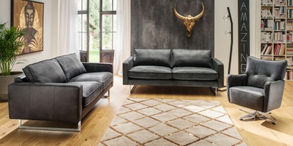 Brooklyn Loft KAWOLA Sofa-Garnitur ALINE 3 teilig 3,5-Sitzer, 2,5-Sitzer und Sessel Leder schwarz im onlineshop kaufen