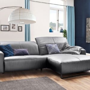 Brooklyn Loft KAWOLA Sofa YORK Leder Life-line light-grey Recamiere rechts Fuß Metall schwarz im onlineshop kaufen