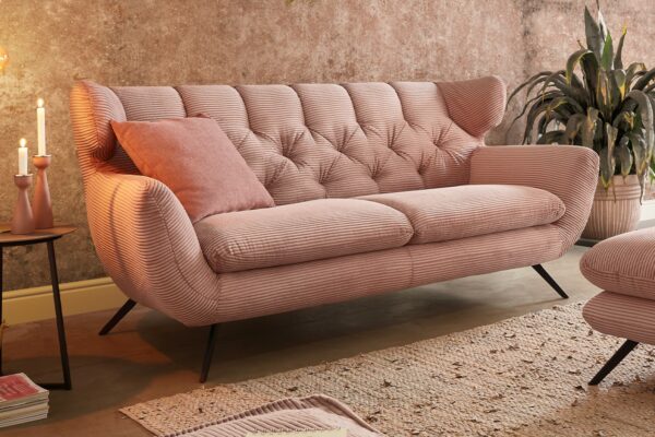 Boho Style KAWOLA Sofa CHARME 2,5-Sitzer Cord rosa im onlineshop kaufen