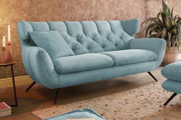 Boho Style KAWOLA Sofa CHARME 2,5-Sitzer Cord hellblau im onlineshop kaufen