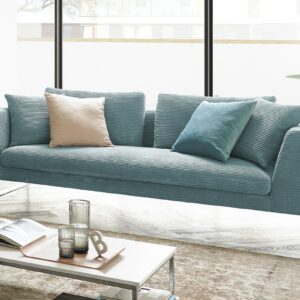 Boho Style KAWOLA Sofa ARIAN 3-Sitzer Metallkufe chrom Cord hellblau im onlineshop kaufen