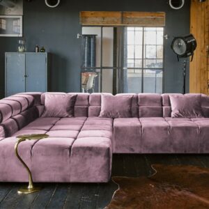 Ecksofa KAWOLA Sofa NEVADA Ecksofa Velvet rosa Recamiere links mit motorischem Sitzvorzug im onlineshop kaufen