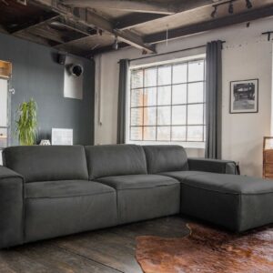 Boho Style KAWOLA Ecksofa EXTRA Sofa Leder grau Recamiere rechts groß mit manueller Sitztiefenverstellung im onlineshop kaufen