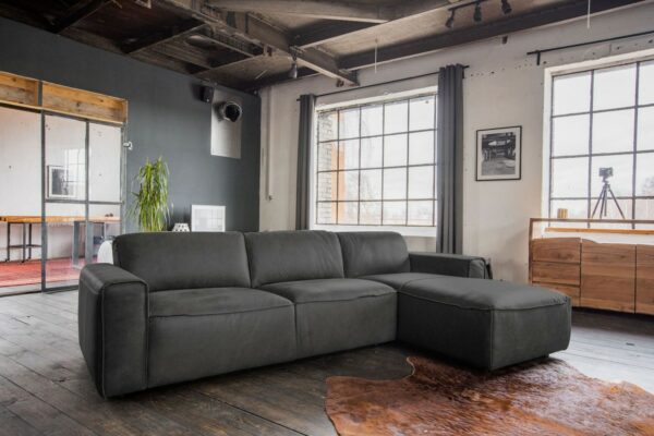 Boho Style KAWOLA Ecksofa EXTRA Sofa Leder grau Recamiere rechts groß mit manueller Sitztiefenverstellung im onlineshop kaufen