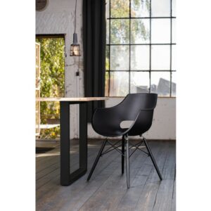 Designstühle KAWOLA Essgruppe 5-Teilig mit Esstisch Baumkante nussbaumfarben Fuß schwarz 160x85cm und 4x Stuhl ZAJA Kunststoff schwarz im onlineshop kaufen