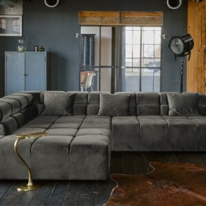 Ecksofa KAWOLA Sofa NEVADA Ecksofa Velvet grau Recamiere links mit motorischem Sitzvorzug im onlineshop kaufen