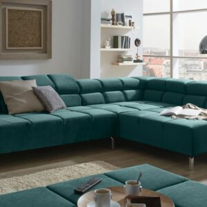 Ecksofa KAWOLA Sofa NELSON Ecksofa Velvet smaragd Recamiere rechts mit manuellem Sitzvorzug im onlineshop kaufen