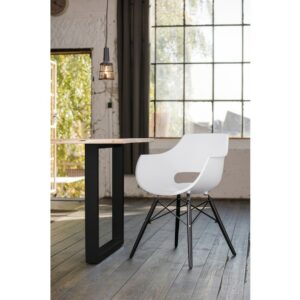 Designstühle KAWOLA Essgruppe 9-Teilig mit Esstisch Baumkante nussbaumfarben Fuß schwarz 200x100cm und 8x Stuhl ZAJA Kunststoff weiß im onlineshop kaufen