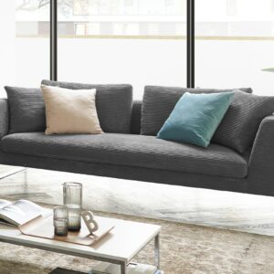 Boho Style KAWOLA Sofa ARIAN 3-Sitzer Metallkufe chrom Cord grau im onlineshop kaufen