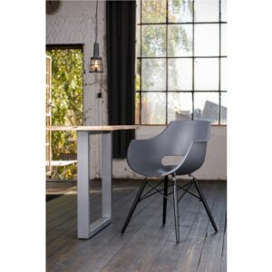Designstühle KAWOLA Essgruppe 9-Teilig mit Esstisch Baumkante Fuß silber 180x90cm und 8x Stuhl ZAJA Kunststoff anthrazit im onlineshop kaufen