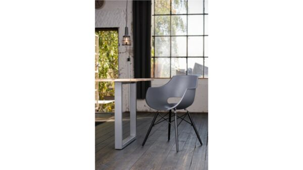 Designstühle KAWOLA Essgruppe 9-Teilig mit Esstisch Baumkante Fuß silber 180x90cm und 8x Stuhl ZAJA Kunststoff anthrazit im onlineshop kaufen