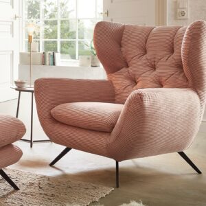 Boho Style KAWOLA Sessel CHARME Hochlehnsessel Cord rosa im onlineshop kaufen