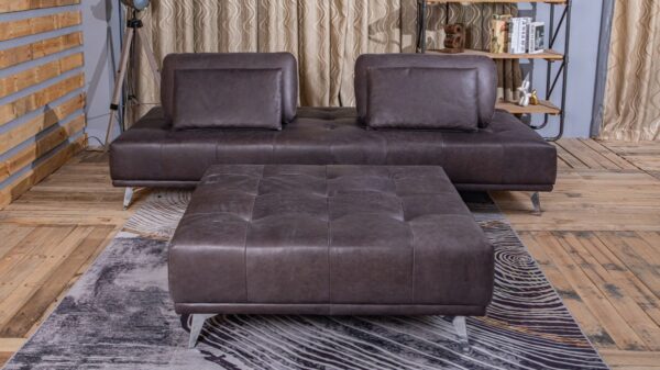 Industriell KAWOLA Sofa WIOLO Schlafsofa Daybed mit Hocker Leder grau im onlineshop kaufen