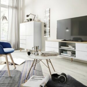 Japandi Tenzo Lowboard DOT TV-Bank mit vier Schubladen weiß/Eiche im onlineshop kaufen