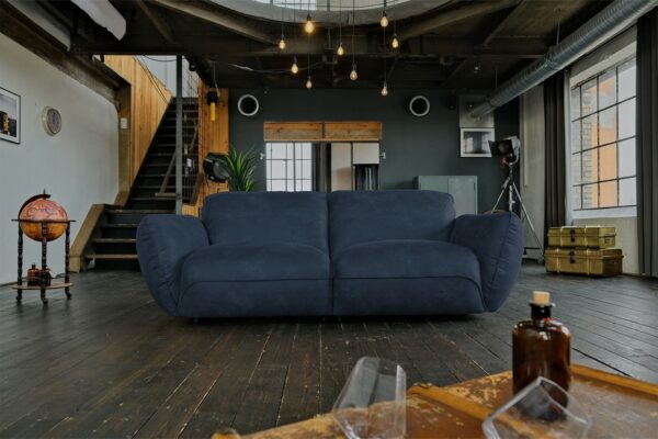 Boho Style KAWOLA Sofa DAVITO 4-Sitzer Megasofa Lederimitat im Vintagelook dunkelblau im onlineshop kaufen