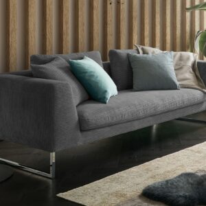 Boho Style KAWOLA Sofa ARIAN 2,5-Sitzer Metallkufe chrom Cord grau im onlineshop kaufen