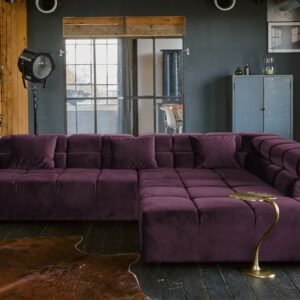 Ecksofa KAWOLA Sofa NEVADA Ecksofa Velvet purple Recamiere rechts mit motorischem Sitzvorzug im onlineshop kaufen