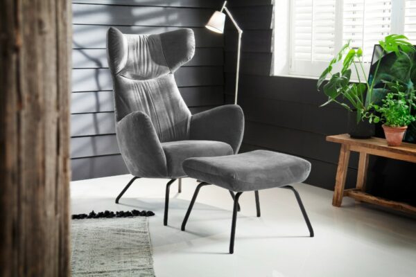 Velvet Dream KAWOLA Sessel LOTTE Relaxsessel velvet silber mit Hocker im onlineshop kaufen