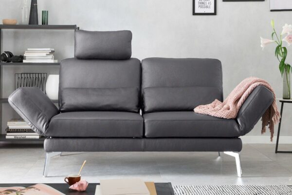 Boho Style KAWOLA Sofa HURRICANE 2-Sitzer Leder dunkelgrau im onlineshop kaufen
