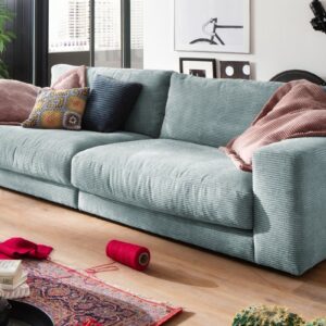 Boho Style KAWOLA Sofa MADELINE 3-Sitzer Cord hellblau im onlineshop kaufen