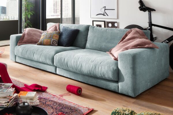 Boho Style KAWOLA Sofa MADELINE 3-Sitzer Cord hellblau im onlineshop kaufen