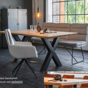 Esstische KAWOLA Esstisch Leonard Tisch Platte Eiche gerade Kante Metall X-Fuß 200x100cm im onlineshop kaufen