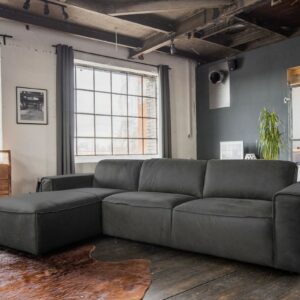 Boho Style KAWOLA Ecksofa EXTRA Sofa Leder grau Recamiere links groß mit manueller Sitztiefenverstellung im onlineshop kaufen