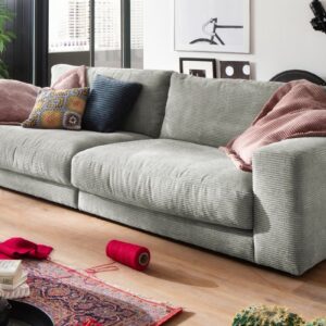 Boho Style KAWOLA Sofa MADELINE 3-Sitzer Cord hellgrau im onlineshop kaufen