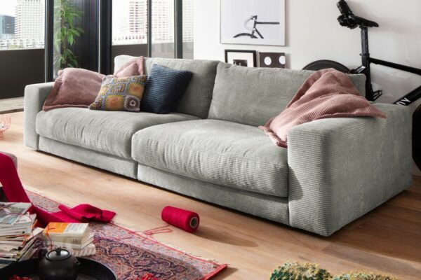 Boho Style KAWOLA Sofa MADELINE 3-Sitzer Cord hellgrau im onlineshop kaufen