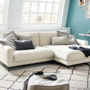 Boho Style KAWOLA Ecksofa CARA Sofa Recamiere rechts Cord cremeweiß im onlineshop kaufen