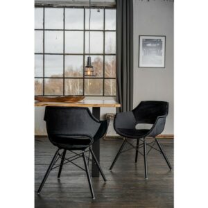 Designstühle KAWOLA Essgruppe 9-Teilig mit Esstisch Baumkante nussbaumfarben Fuß schwarz 180x90cm und 8x Stuhl ZAJA Velvet schwarz im onlineshop kaufen
