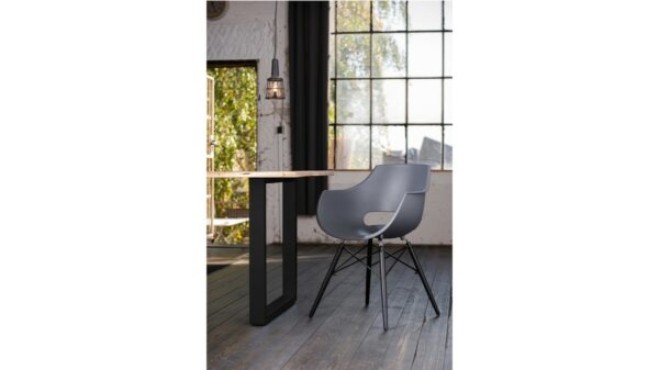 Designstühle KAWOLA Essgruppe 5-Teilig mit Esstisch Baumkante Fuß schwarz 140x85cm und 4x Stuhl ZAJA Kunststoff anthrazit im onlineshop kaufen