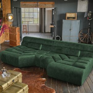 BigSofa KAWOLA Big Sofa TARA Wohnlandschaft Velvet Vintage moosgrün 286x76x143cm (B/H/T) im onlineshop kaufen