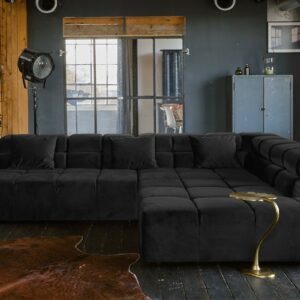 Ecksofa KAWOLA Sofa NEVADA Ecksofa Velvet schwarz Recamiere rechts mit motorischem Sitzvorzug im onlineshop kaufen