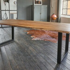 Esstische KAWOLA Esstisch GENT Tisch 240x100cm massiv mit Baumkante Plattenstärke 35mm Fuß schwarz im onlineshop kaufen