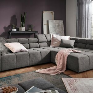 Ecksofa KAWOLA Sofa NEVADA Ecksofa Velvet Vintage grau Recamiere rechts im onlineshop kaufen