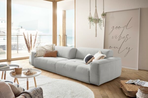 BigSofa KAWOLA Sofa TORI 3-Sitzer mit Sitztiefenverstellung Cord hellgrau im onlineshop kaufen
