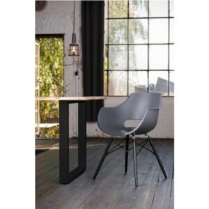 Designstühle KAWOLA Essgruppe 5-Teilig mit Esstisch Baumkante nussbaumfarben Fuß schwarz 160x85cm und 4x Stuhl ZAJA Kunststoff anthrazit im onlineshop kaufen