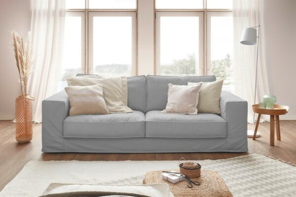 Brooklyn Loft KAWOLA Sofa ROMA 1,5-Sitzer Stoff platin im onlineshop kaufen