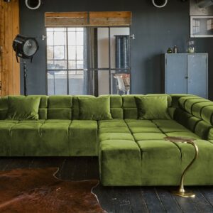 Ecksofa KAWOLA Sofa NEVADA Ecksofa Velvet grün Recamiere rechts mit motorischem Sitzvorzug im onlineshop kaufen