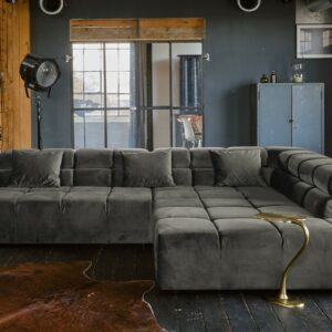 Ecksofa KAWOLA Sofa NEVADA Ecksofa Velvet grau Recamiere rechts mit motorischem Sitzvorzug im onlineshop kaufen