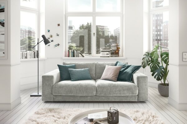 Boho Style KAWOLA Sofa MADELINE 2-Sitzer Cord hellgrau im onlineshop kaufen