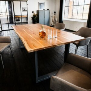 Esstische KAWOLA Esstisch LORE Tisch 220x100cm massiv mit Baumkante Fuß silber im onlineshop kaufen