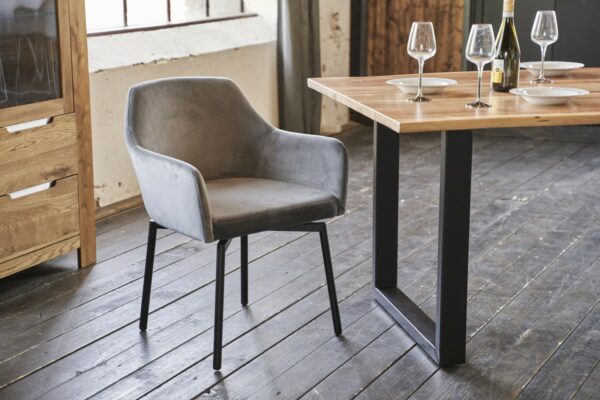 Designstühle KAWOLA Stuhl LOUI Esszimmerstuhl drehbar velvet grau Füße matt-schwarz im onlineshop kaufen