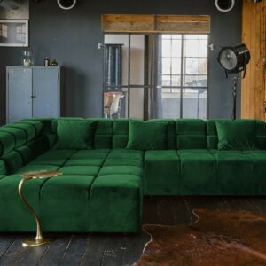 Ecksofa KAWOLA Sofa NEVADA Ecksofa Velvet smaragd Recamiere links mit motorischem Sitzvorzug im onlineshop kaufen