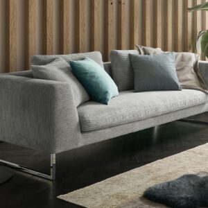 Boho Style KAWOLA Sofa ARIAN 2,5-Sitzer Metallkufe chrom Cord hellgrau im onlineshop kaufen