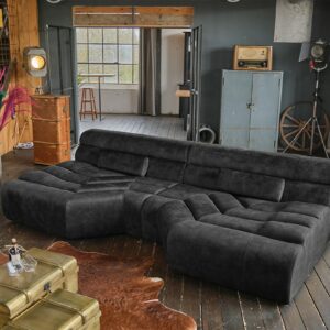 BigSofa KAWOLA Big Sofa TARA Wohnlandschaft Velvet Vintage anthrazit 286x76x143cm (B/H/T) im onlineshop kaufen
