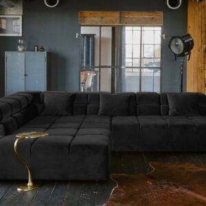 Ecksofa KAWOLA Sofa NEVADA Ecksofa Velvet schwarz Recamiere links mit motorischem Sitzvorzug im onlineshop kaufen