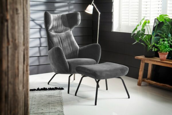 Velvet Dream KAWOLA Sessel LOTTE Relaxsessel velvet grau mit Hocker im onlineshop kaufen